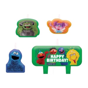 Sesame Street Birthday Candle Set - 4 Pieces | First Birthday | Sesame Street Party Decor | Birthday Candles | Elmo and Friends