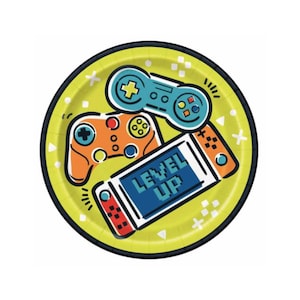 Gamer Themed Large Paper Plates - 8 Cnt | Gamer Birthday | Game On Birthday Party | Gamer Party Plates | Level Up | Tableware