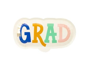 GRAD Shaped Plate - 12 Count | Graduation Party | Graduation Party Decor | Graduation Party Plates | Grad Party | Tableware