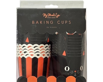 Halloween Stripes & Black Cat Baking Cups - 36 Cnt | Halloween Party | Halloween Themed Party | Halloween Party Baking Cups | Tableware
