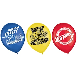 Hot Wheels Printed Latex 12&quot; Balloons - 6 Ct. | Hot Wheels Birthday | Racecar Party | Hot Wheels Party Decorations | Hot Wheel Balloons