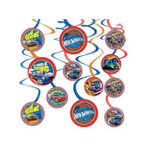 Hot Wheels Multicolor Paper Spiral Decorations-12 Pieces | Hot Wheels Birthday | Racecar Party | Hot Wheels Party Decorations | Party Decor