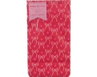 Valentine Vintage Bows Paper Guest Napkins - 40 Cnt | Valentine Party | Pink Bows Napkins | Valentine Decor | Valentine's Day | Tableware