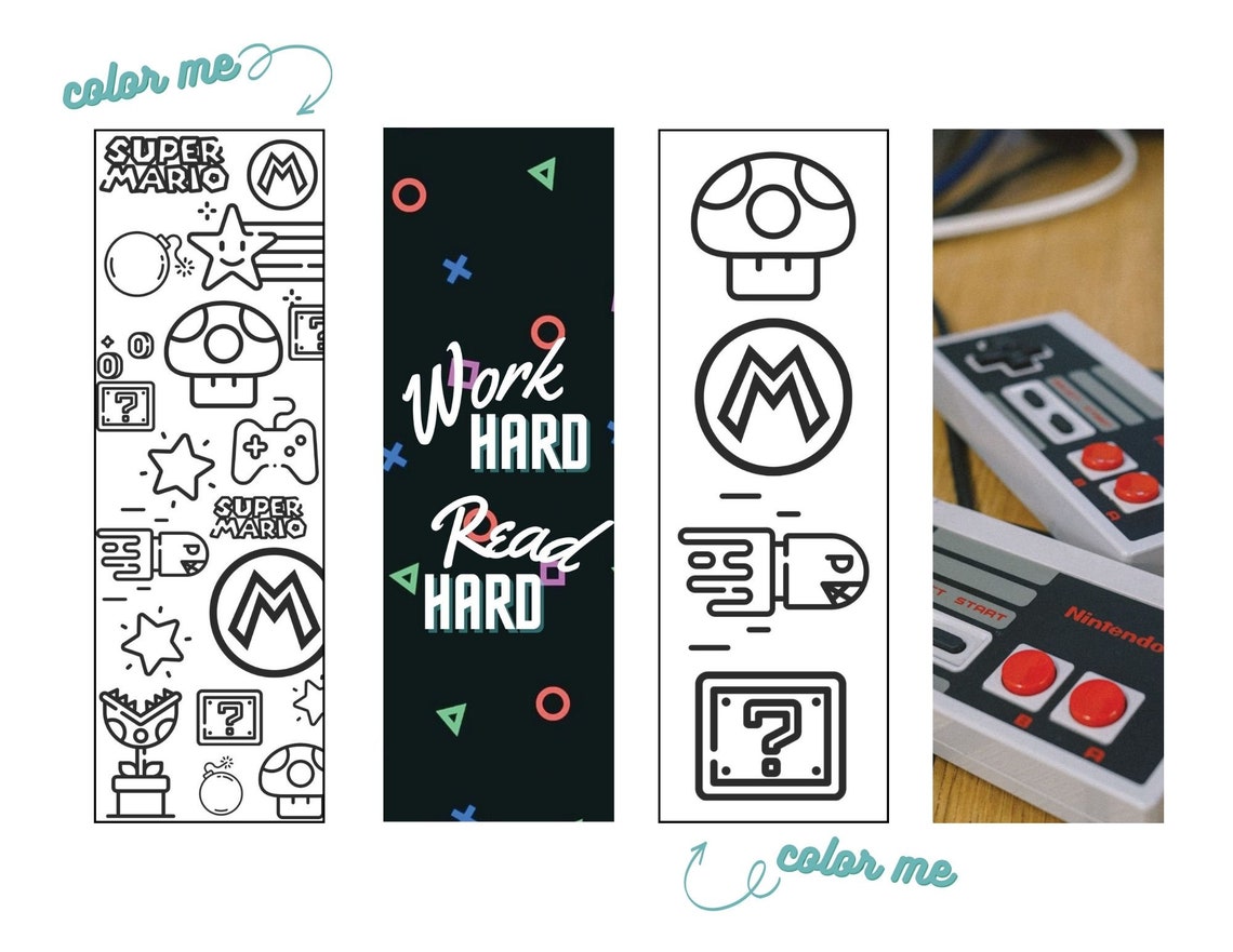 Printable Bookmarks Super Mario Coloring Page Bookmark - Etsy