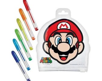 Super Mario Bros.™ Pouch w/ 6-Color Gel Pens | Super Mario Birthday | Mario Party Favors | Super Mario Party Favors | Party Favors | Gel Pen