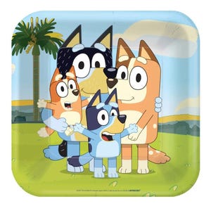 Bluey Square Lunch Paper Plates, 9 Inches, 8 Count | Bluey Birthday Party | Bluey Party Decor | Bluey Party Plates | Tableware