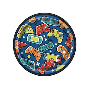 Gamer Themed Small Paper Plates - 8 Cnt | Gamer Birthday | Game On Birthday Party | Gamer Party Plates | Level Up | Tableware