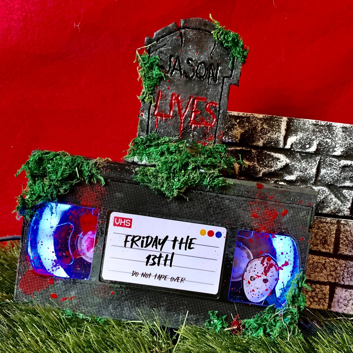 Retro VHS Lamp Friday the 13th Jason With Gravestone Detail