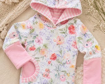 Floral Grow-With-Me Hoodie | Baby Girl Toddler Sweatshirt | Adjustable Kids Clothing