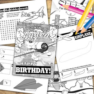 Personalized Airplane Coloring pages, 6 sheets, Airplane birthday activities, Airplane printable, Airplane party activity