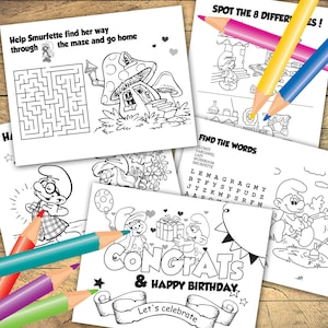INSTANT DOWNLOAD, Smurfs Coloring pages, 6 sheets, Smurfs birthday activities, Smurfs favor, Smurfs party activity, Smurfs printable