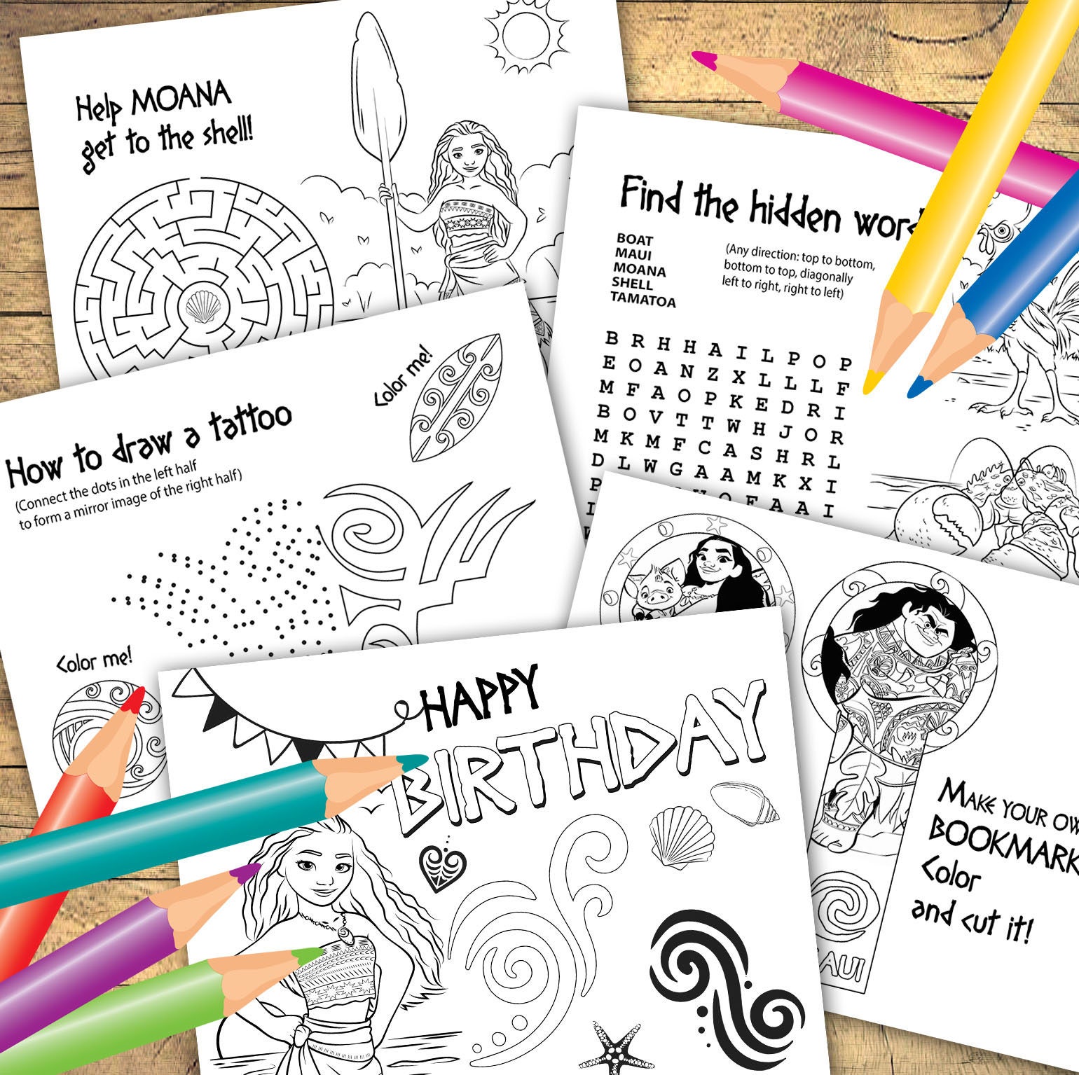 Download Instant Download Moana Coloring Pages 6 Sheets Moana Etsy