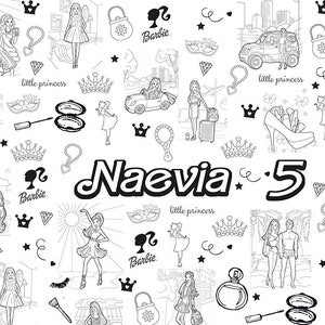 Runner da tavolo da colorare con accessori per bambola e ragazza da 1,8 x 3 piedi, tovaglietta personalizzata da colorare per bambola e ragazza, tovaglietta in carta per compleanno stampabile