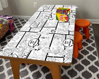 Corredor de mesa para colorir sereias de 6x3 pés, tapete de lugar para colorir de sereias personalizado, tapete de papel para aniversário imprimível