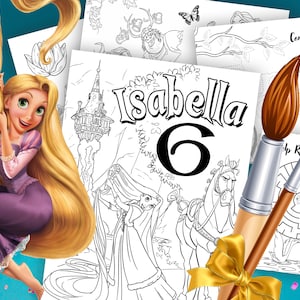 Personalized Rapunzel Coloring pages, 6 sheets, Rapunzel birthday activities, Rapunzel ptintables, Tangled party activity