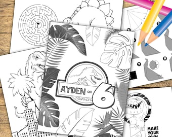Pages personnalisées de coloriage de dinosaure, 6 feuilles, activités d'anniversaire de dinosaure, imprimable de dinosaure, activité de partie de dinosaure, activité jurassique