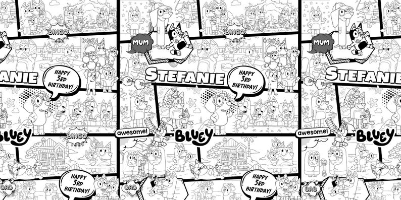 6x3 Ft Bluey Coloring Table Runner, Large Coloring Banner, Personalized ...