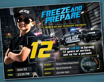 Police Birthday Party Invitation with photo, Police Car invitation, Police Officer invitation, Police birthday party, Handcuffs Cops party