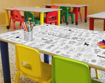 6x3 ft frozen inspired coloring table runner, Personalized Elsa and Anna table cover, Printable Birthday Activity