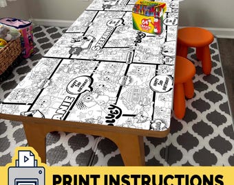 6 x 3 ft Bluey geïnspireerde kleuren tafelloper, gigantische verjaardagsposter, digitaal, gepersonaliseerd, afdrukbaar feestdecor