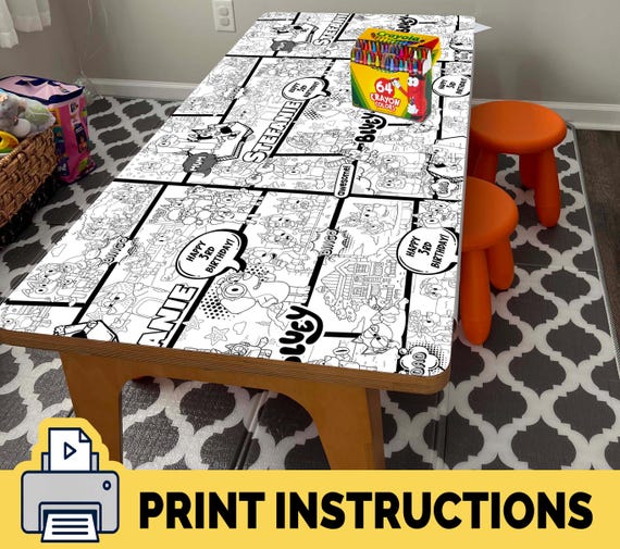 6x3 ft Bluey Inspired coloring table runner, Giant birthday party poster, Digital, Personalized, Printable party decor