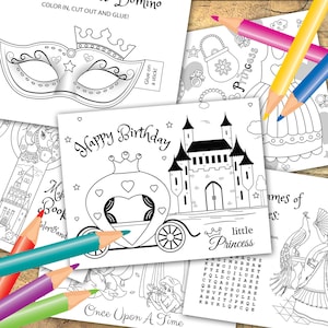 Personalized Princess Coloring pages, 6 sheets, Princess birthday activities, Princess printables, Princess party activity