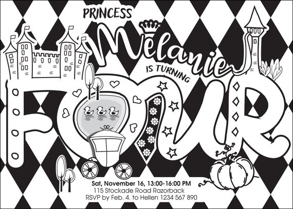 Coloriage Princesse Anniversaire Invitation Cendrillon Etsy Coloriage Princesse Anniversaire Invitation Cendrillon Etsy