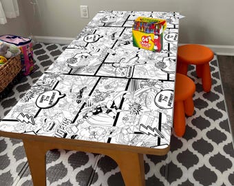 6 x 3 ft Avenger kleurplaat tafelloper - aangepaste gepersonaliseerde superheldenfeestposter - afdrukbare activiteitenmat