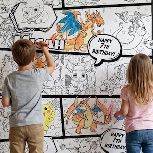 Pôster para colorir de 1,8 x 0,9 m com tema de captura de monstros, banner para atividades de aniversário com tema de treinador de criaturas, decoração personalizada para eventos infantis.