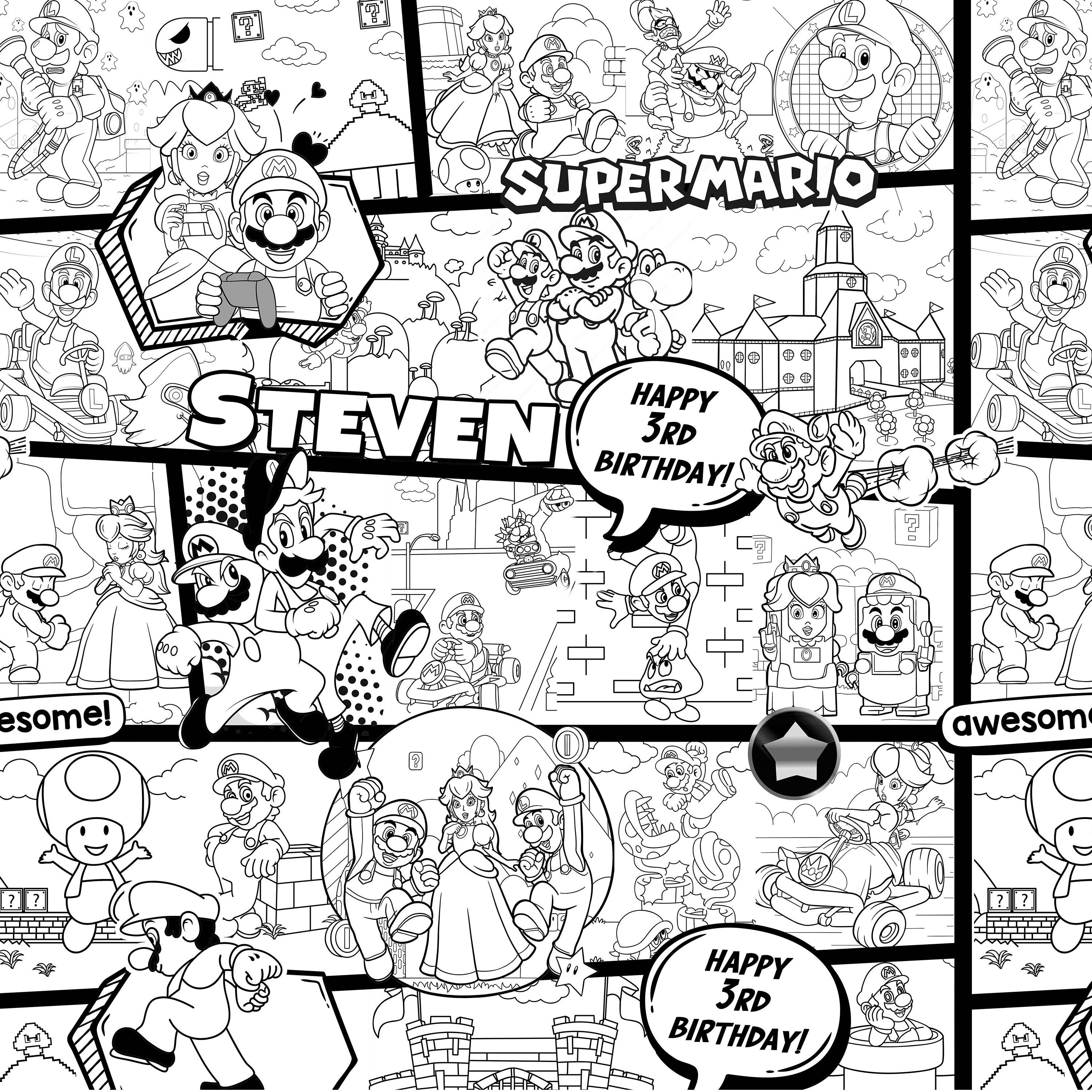 6x3 Ft Super Mario Coroling Table Cloth, Large Coloring Sheet, Super ...