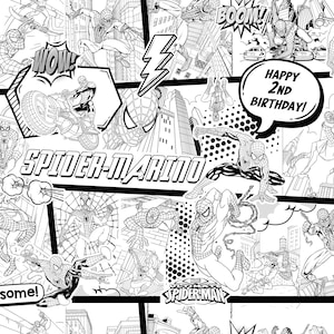 Tovaglia coroling Spider Man da 6x3 piedi, FILE DIGITALE, copertura da tavolo Spider man da colorare personalizzata, fogli da colorare fumetti stampabili