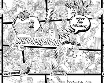 6x3 ft Spider Man coroling table cloth, DIGITAL FILE, Personalized coloring Spider man table cover, Printable comic coloring sheets