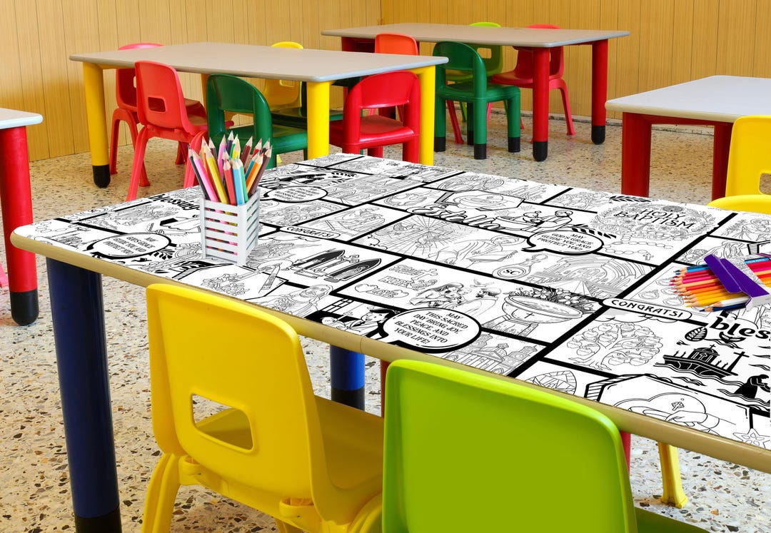 6x3 Ft, 180x90cm Baptism Coloring Table Runner, Personalized Holy ...