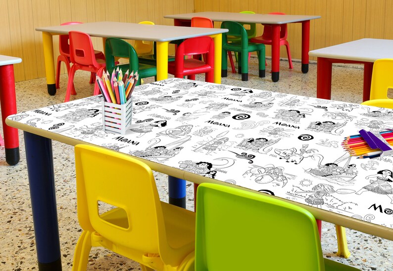 INSTANT DOWNLOAD 6x3ft Moana coroling table cloth Personalized coloring Moana table cover Printable birthday paper table