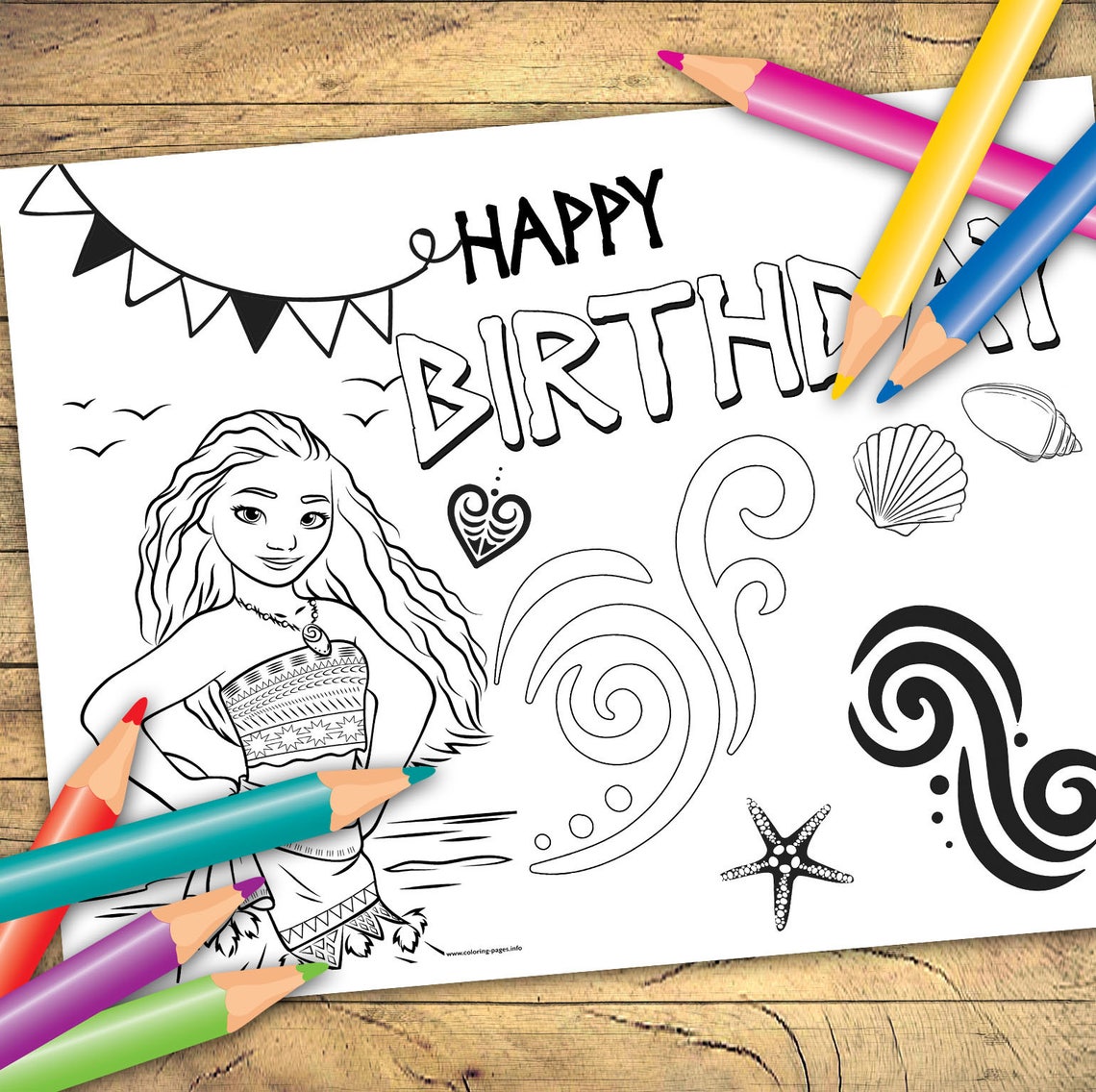 INSTANT DOWNLOAD, Moana Coloring Pages, 6 Sheets, Moana Birthday ...