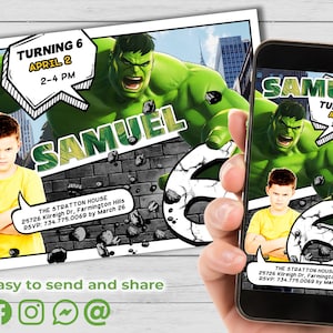 Unglaubliche Hulk Geburtstagseinladung, Superhelden Einladung, personalisierte Hulk digitale Einladung, printable, für iPhone & Android