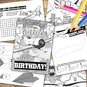 INSTANT DOWNLOAD, Airplane Coloring pages, 6 sheets, Airplane birthday activities, Airplane printable, Airplane party activity