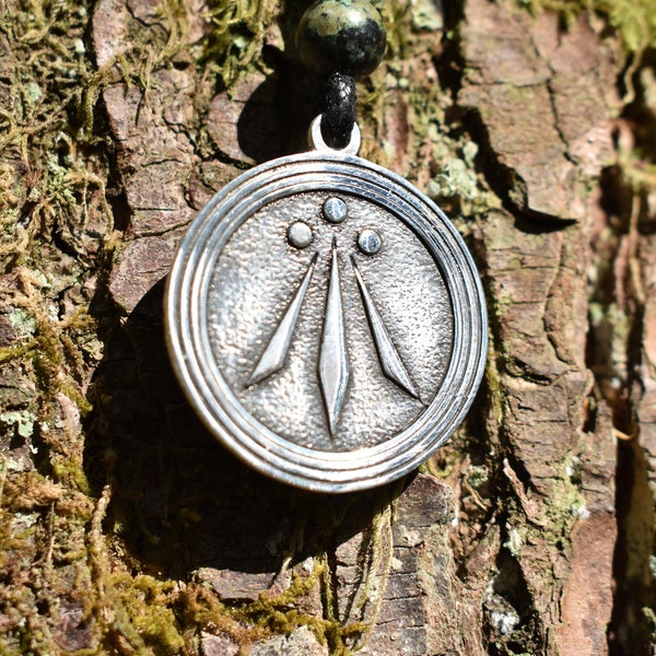 Sterling Silver Druid Awen Symbol Pendant - Double Sided