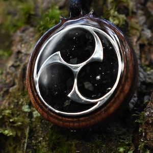 Silver & Wood Mitsudomoe Pendant - Necklace