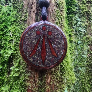 Dragons Blood Jasper - Awen Symbol - Wood Pendant - Necklace
