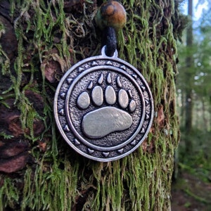 Sterling Silver Bear Paw Pendant - Totem - Double Sided