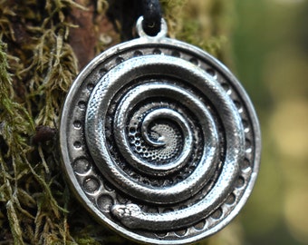 Sterling Silver Serpent Spiral Pendant - Necklace