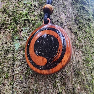 Enso Wood Pendant - Necklace with Black Tourmaline - Pyrite