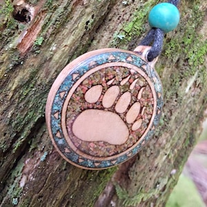 Crisocolla - Unakite - Totem dell'orso - Zampa - Ciondolo acero - Collana