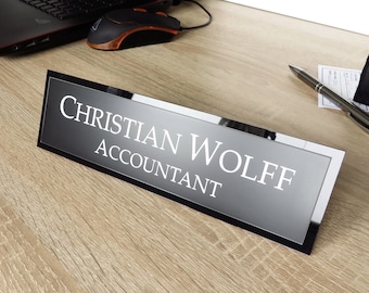 Executive Personalised Desk Name Plate, Custom Engraved Desk Sign, Plaque, Office, Black Granite Office Sign.