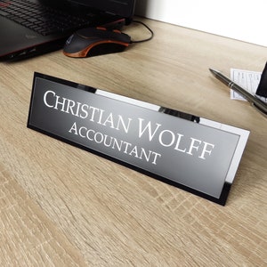 Executive Personalised Desk Name Plate, Custom Engraved Desk Sign, Plaque, Office, Black Granite Office Sign. Black