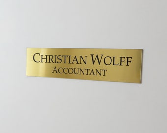 9" x 2.5" Custom Acrylic Wall Sign - Personalized Office Name Plate with Logo, Gold or Silver, Adhesive Backing
