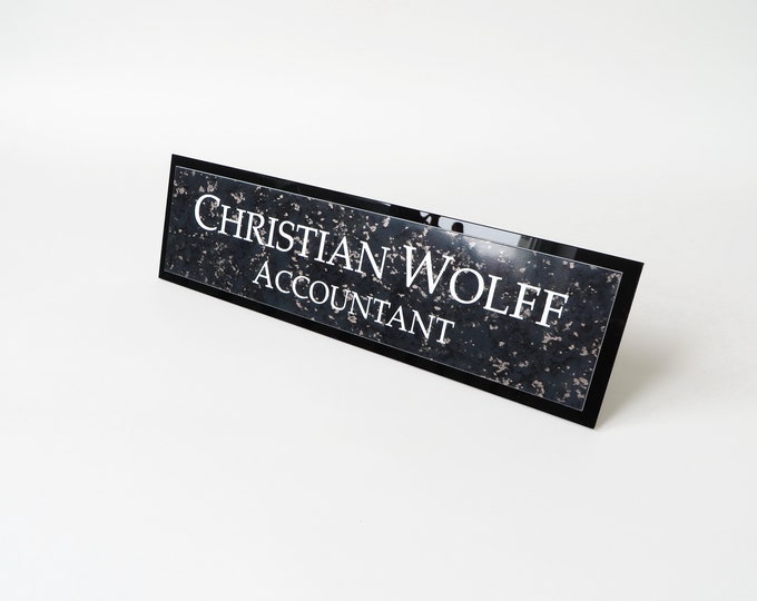 Executive Personalised Desk Name Plate, Custom Engraved Desk Sign, Office Sign, Plaque, Office, Black Granite Looks.