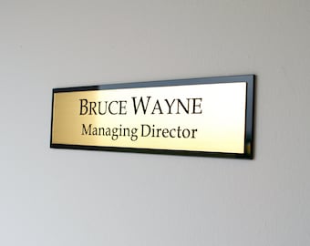 Executive Personalised Wall Name Plate, Custom Engraved Office Sign, Peel & Stick Adhesive.