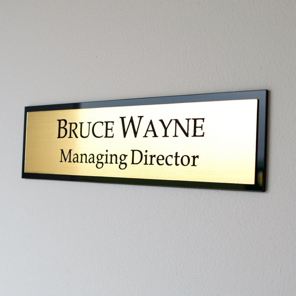 Executive Personalised Wall Name Plate, Custom Engraved Office Sign, Peel & Stick Adhesive.